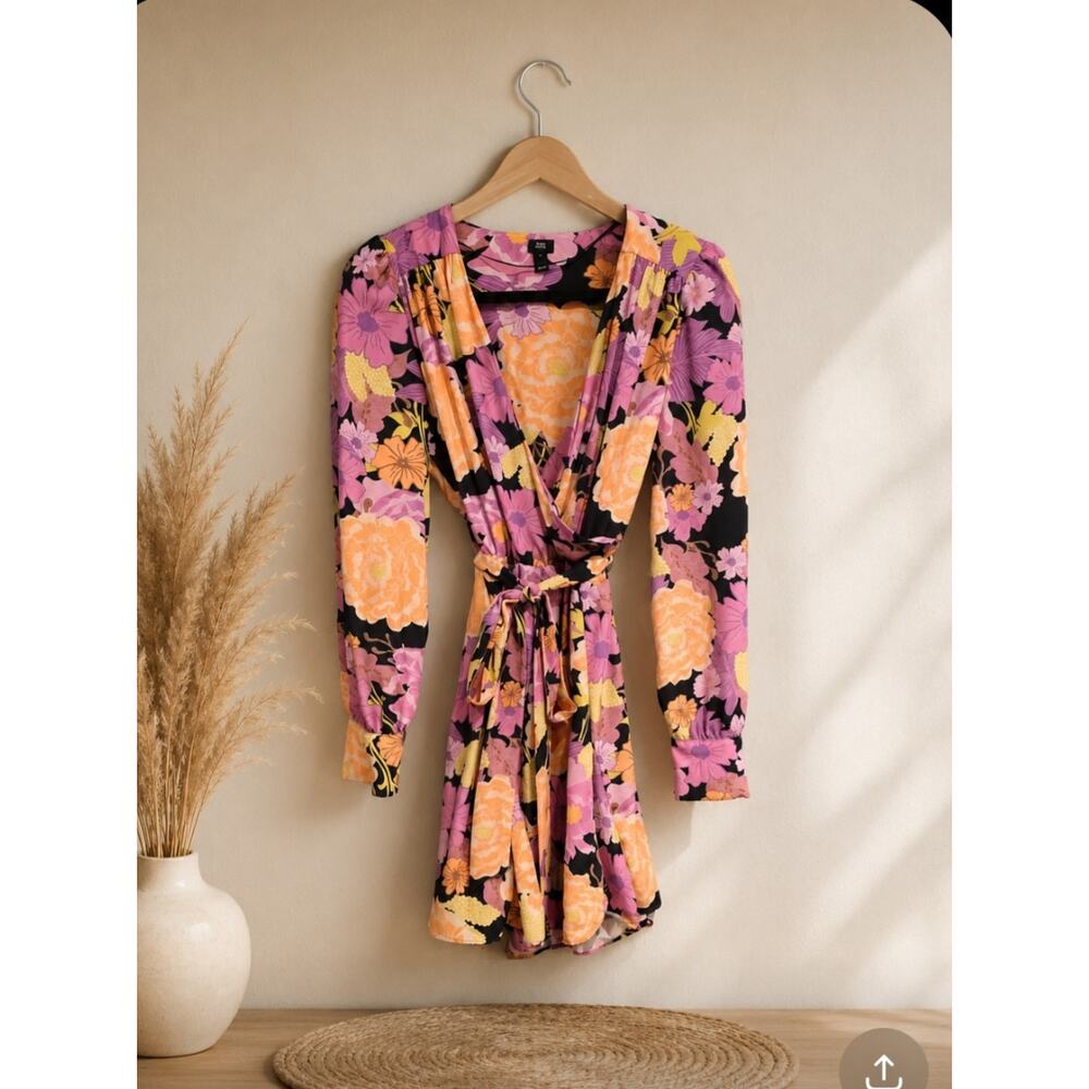 River Island Black Colorful Wrap Dress Size 12